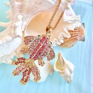 Pink Crystals Goldfish Pendant Necklace NWT